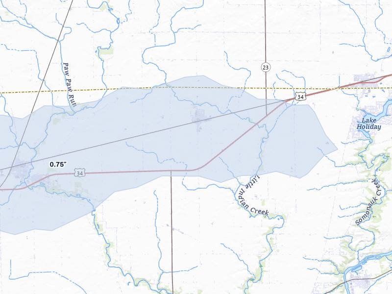 NEXRAD radar-signature map of the hail storm over Leland, IL on May 4, 2026