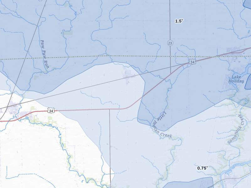 NEXRAD radar-signature map of the hail over Leland, IL