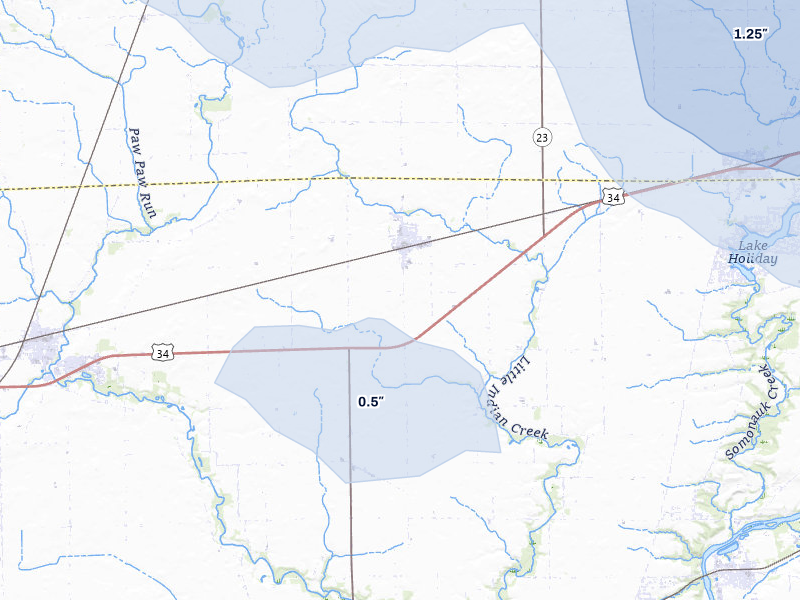 NEXRAD radar-signature map of the hail storm over Leland, IL on Jul 3, 2026