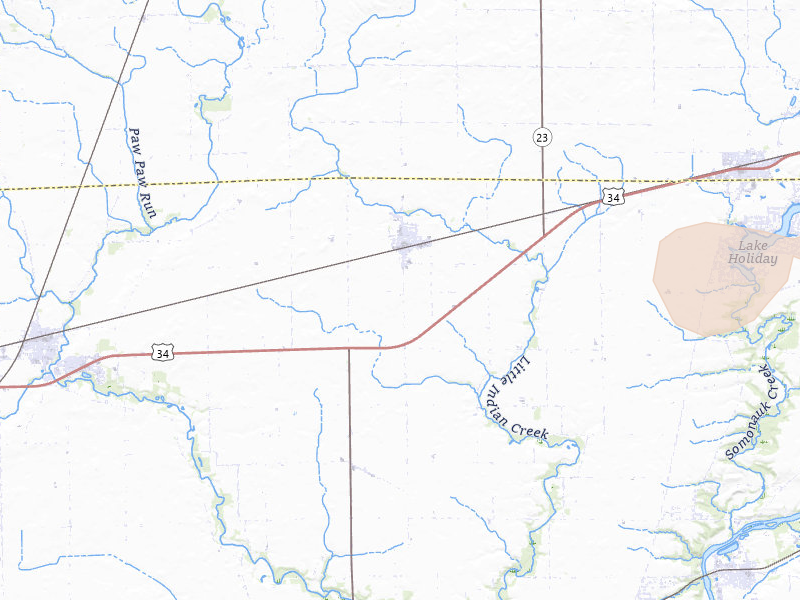 Radar-estimated hail-size map of the storm over Leland, IL on Jul 4, 2026