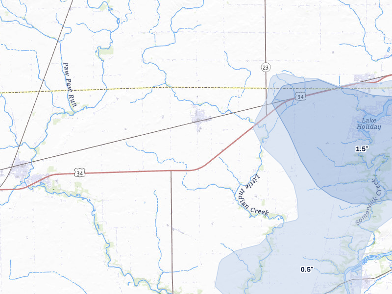 NEXRAD radar-signature map of the hail over Leland, IL