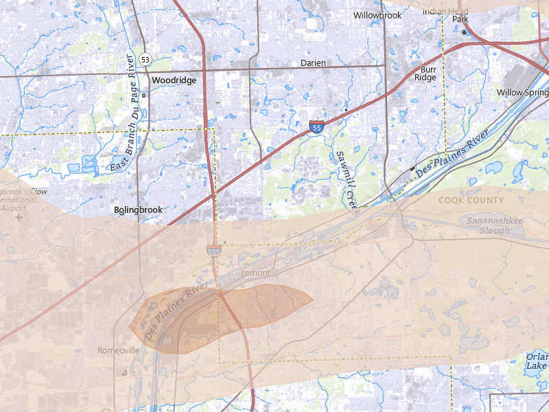 Radar-estimated hail-size map of the storm over Lemont, IL on Mar 30, 2026