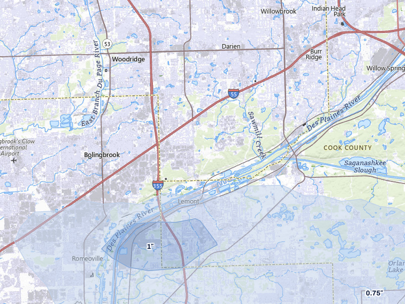 NEXRAD radar-signature map of the hail storm over Lemont, IL on May 4, 2026