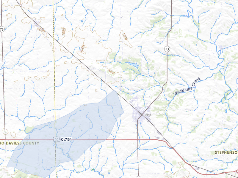 NEXRAD radar-signature map of the hail storm over Lena, IL on May 17, 2026