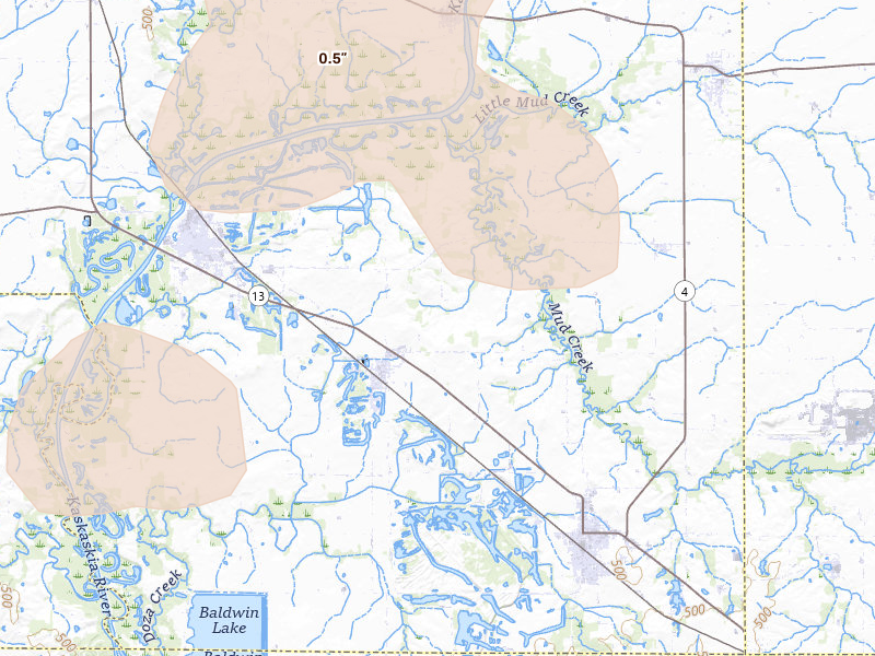 Radar-estimated hail-size map of the storm over Lenzburg, IL on May 31, 2026