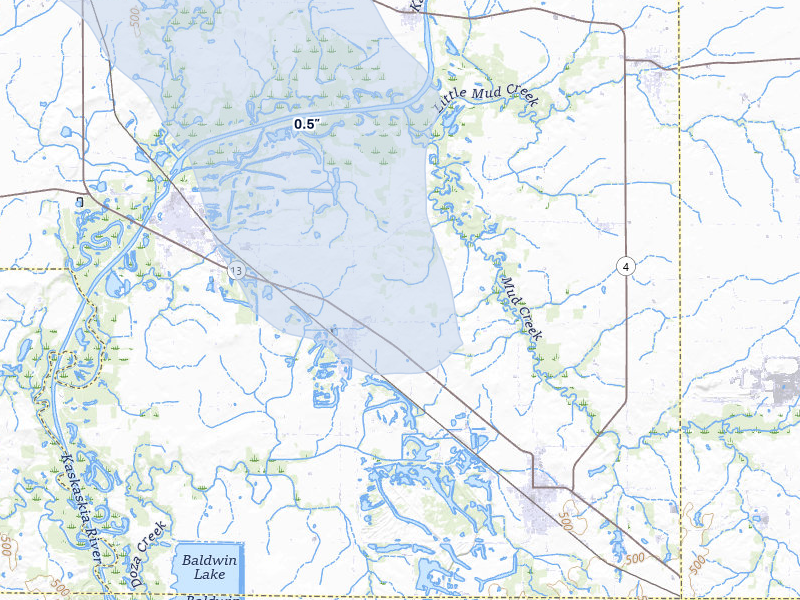NEXRAD radar-signature map of the hail storm over Lenzburg, IL on Jul 8, 2026