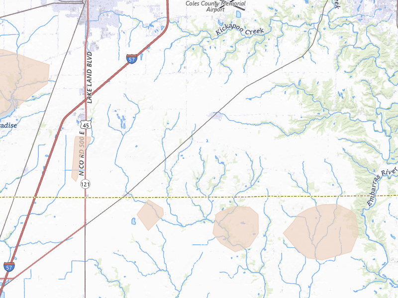 Radar-estimated hail-size map of the storm over Lerna, IL on Mar 22, 2026