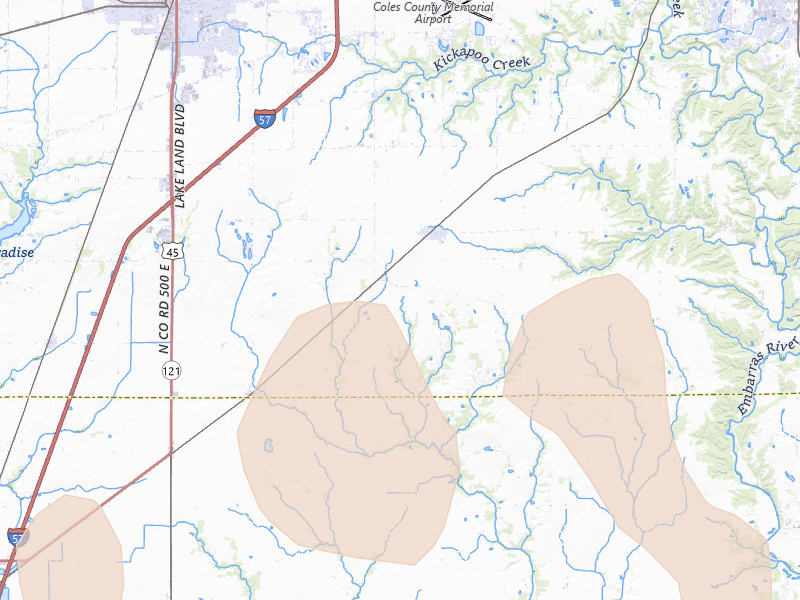 Radar-estimated hail-size map of the storm over Lerna, IL on Apr 27, 2026