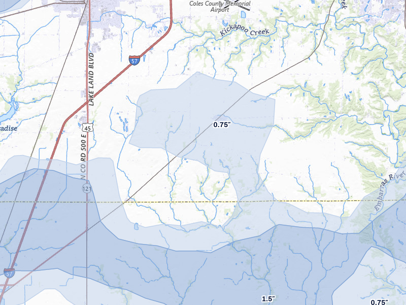 NEXRAD radar-signature map of the hail over Lerna, IL