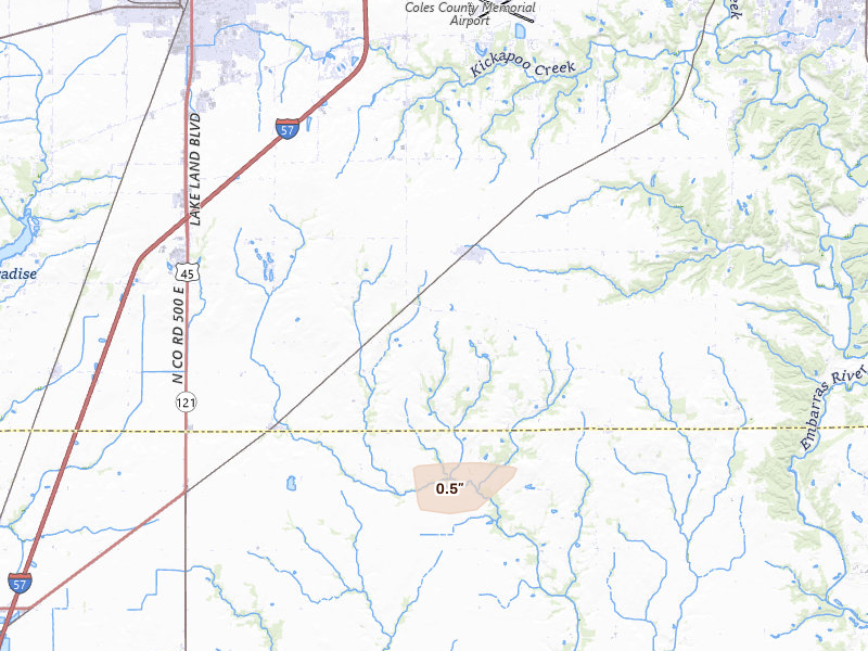 Radar-estimated hail-size map of the storm over Lerna, IL on May 3, 2026