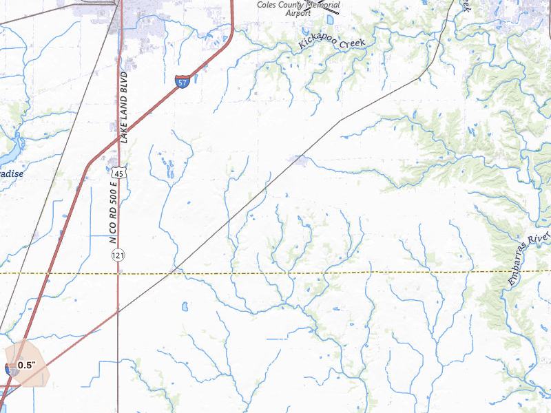 Radar-estimated hail-size map of the storm over Lerna, IL on Jul 4, 2026