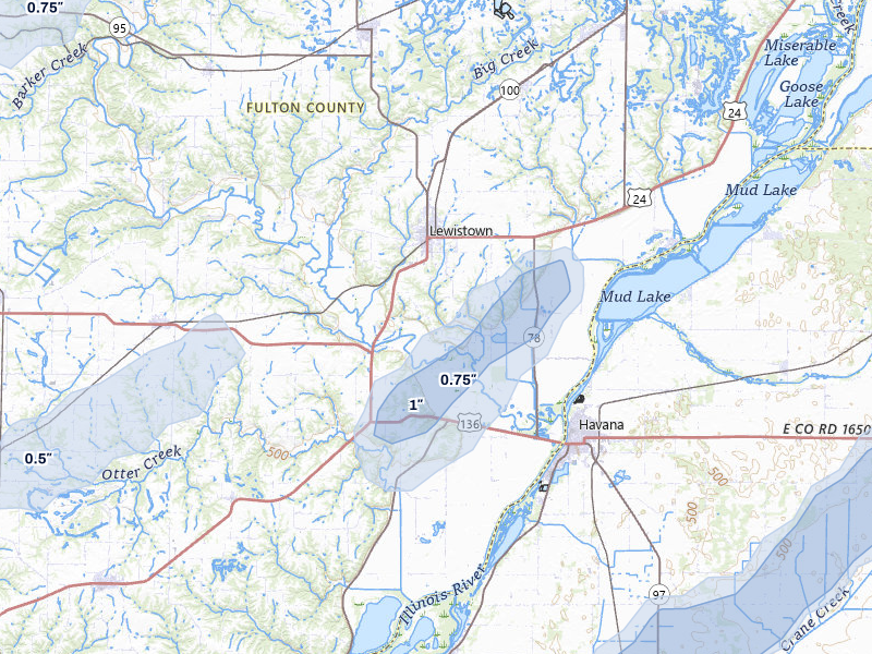 NEXRAD radar-signature map of the hail over Lewistown, IL