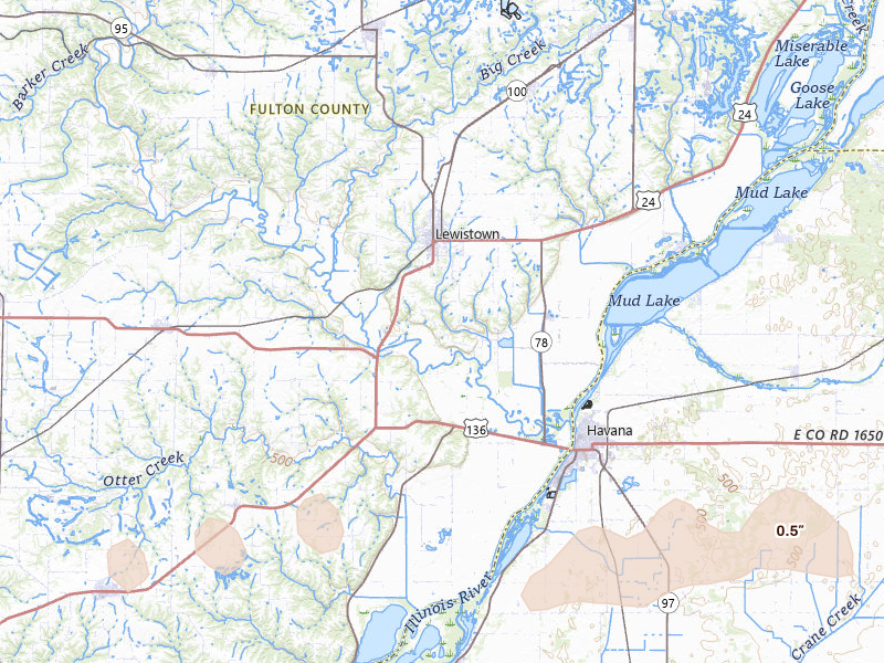 Radar-estimated hail-size map of the storm over Lewistown, IL on Mar 31, 2026