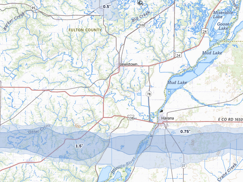 NEXRAD radar-signature map of the hail over Lewistown, IL