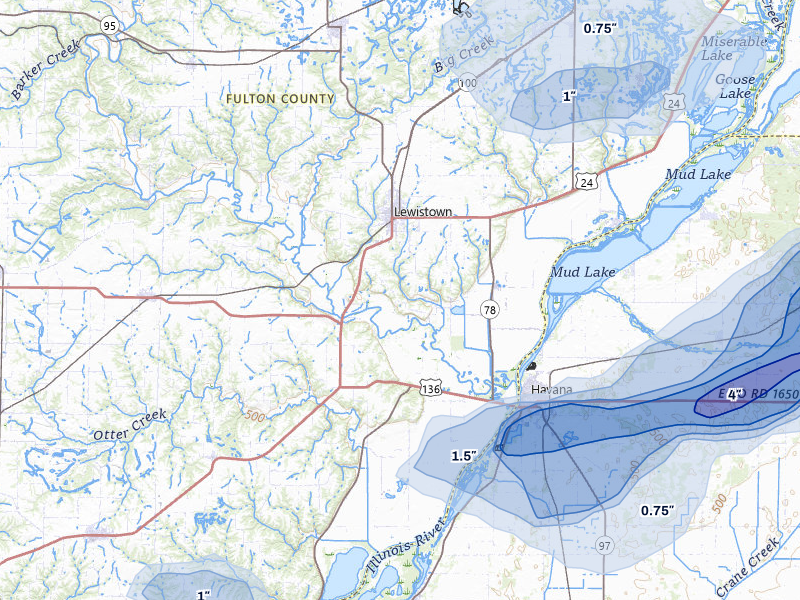 NEXRAD radar-signature map of the hail over Lewistown, IL