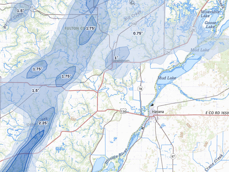 NEXRAD radar-signature map of the hail over Lewistown, IL