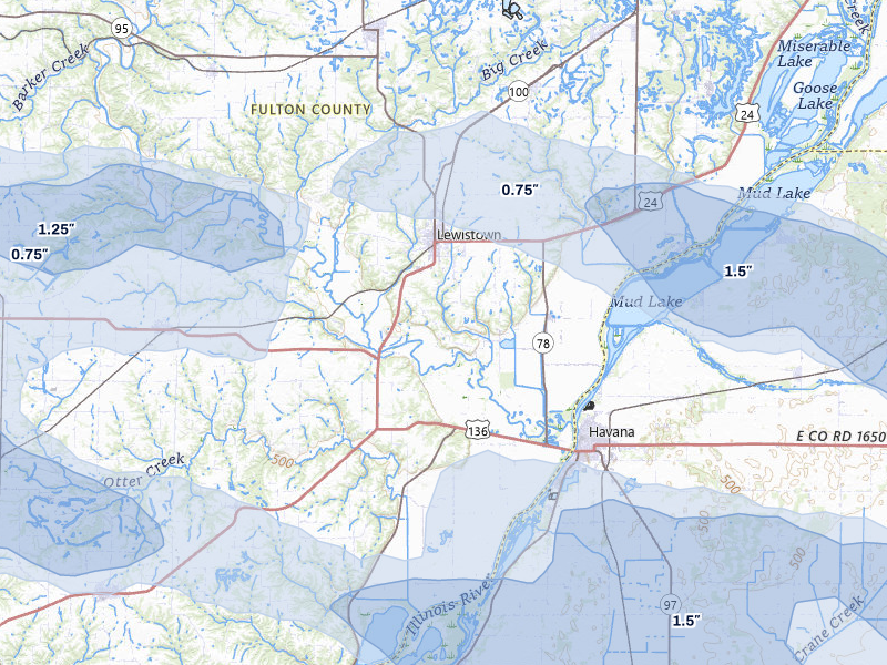 NEXRAD radar-signature map of the hail storm over Lewistown, IL on May 4, 2026