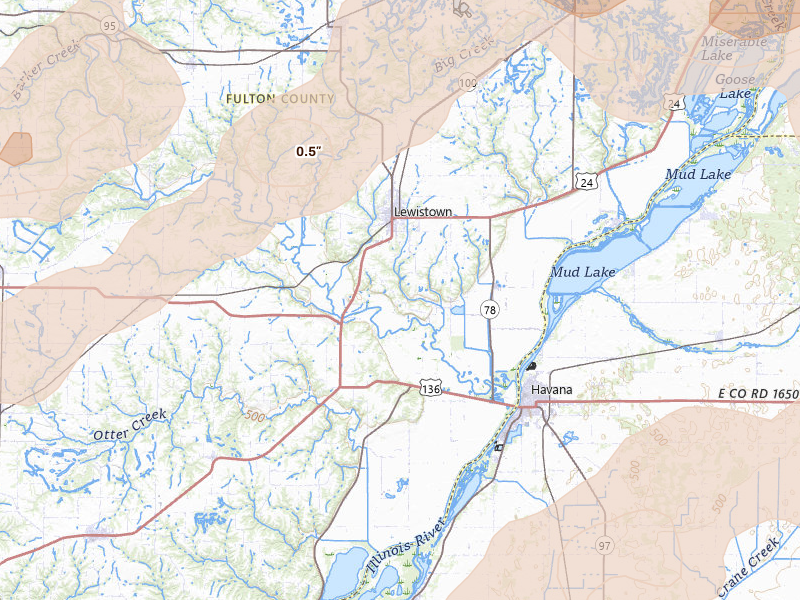 Radar-estimated hail-size map of the storm over Lewistown, IL on Jun 11, 2026