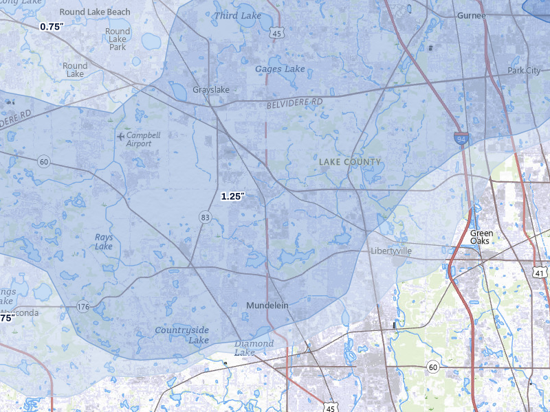 NEXRAD radar-signature map of the hail storm over Libertyville, IL on May 15, 2026