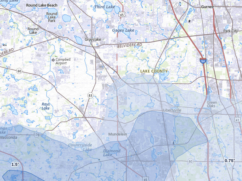 NEXRAD radar-signature map of the hail storm over Libertyville, IL on Jun 5, 2026