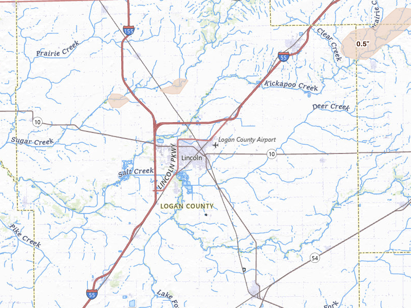 Radar-estimated hail-size map of the storm over Lincoln, IL on Mar 31, 2026