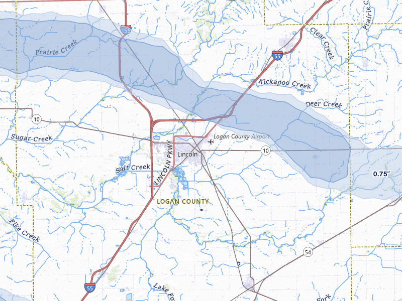 NEXRAD radar-signature map of the hail storm over Lincoln, IL on May 4, 2026
