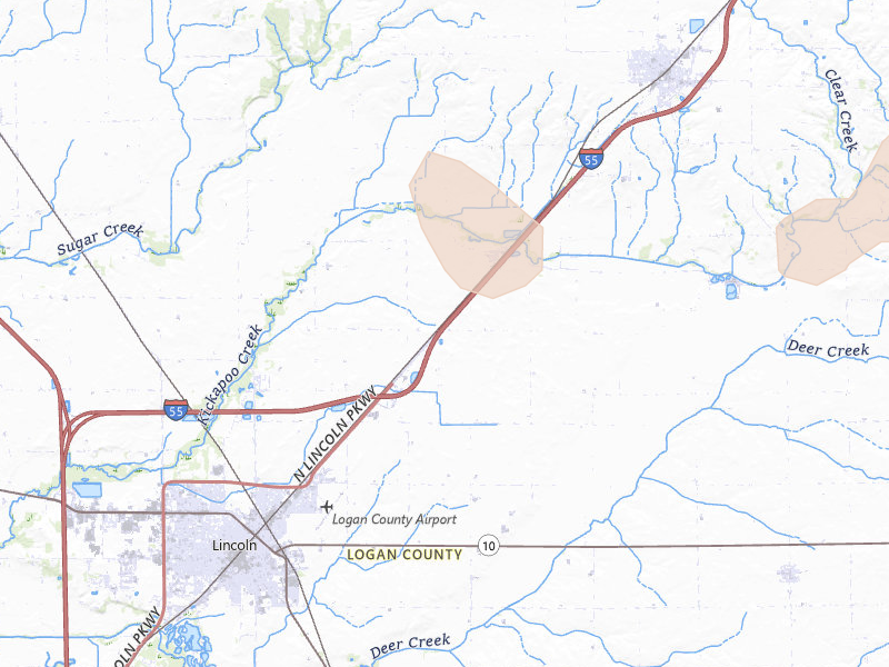 Radar-estimated hail-size map of the storm over Lincoln, IL on Jun 10, 2026