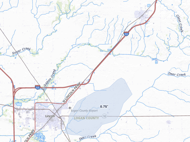 NEXRAD radar-signature map of the hail over Lincoln, IL