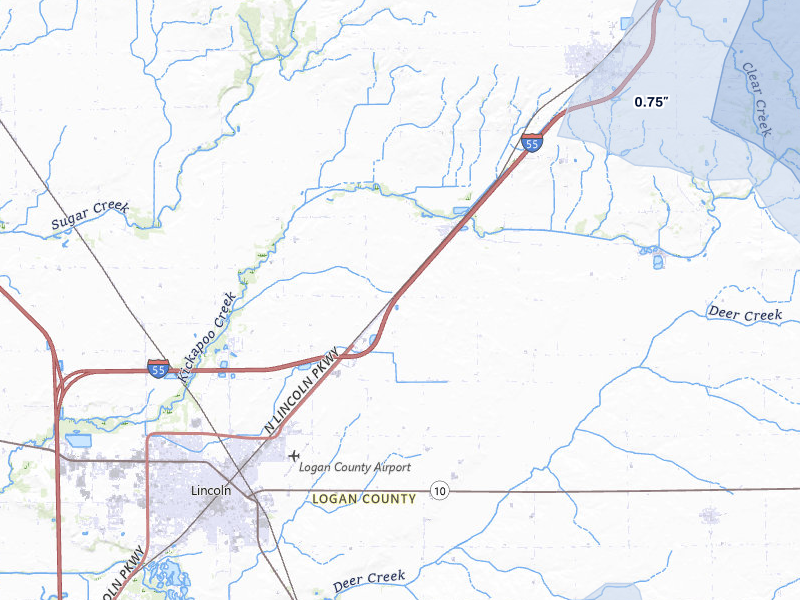 NEXRAD radar-signature map of the hail over Lincoln, IL
