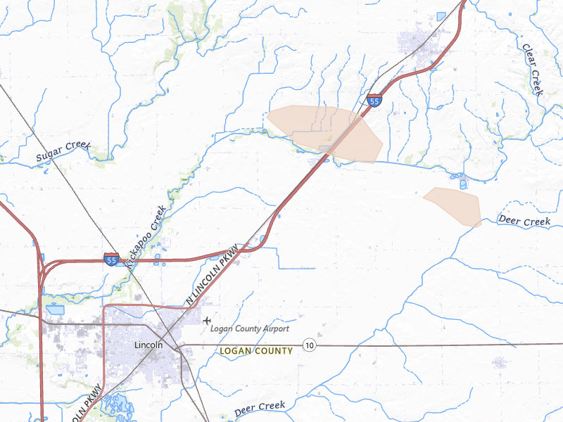 Radar-estimated hail-size map of the storm over Lincoln, IL on Aug 21, 2026