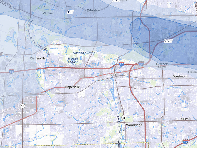NEXRAD radar-signature map of the hail storm over Lisle, IL on Mar 30, 2026