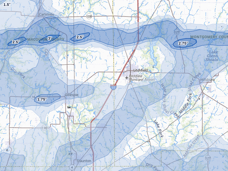 NEXRAD radar-signature map of the hail over Litchfield, IL