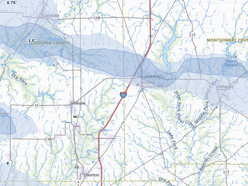 NEXRAD radar-signature map of the hail storm over Litchfield, IL on May 3, 2026