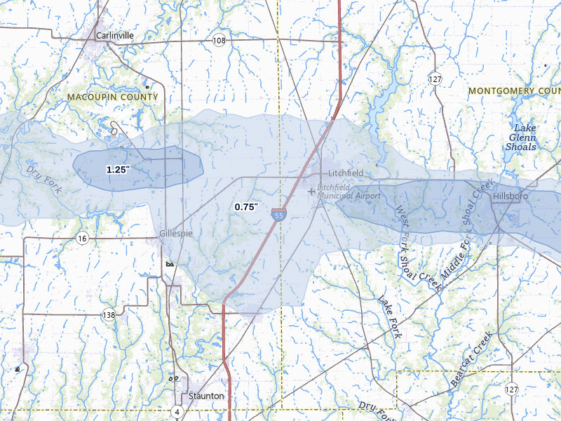 NEXRAD radar-signature map of the hail storm over Litchfield, IL on May 4, 2026