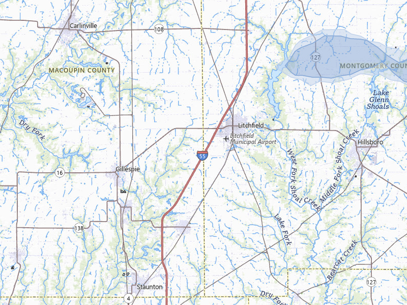 NEXRAD radar-signature map of the hail storm over Litchfield, IL on Jul 9, 2026