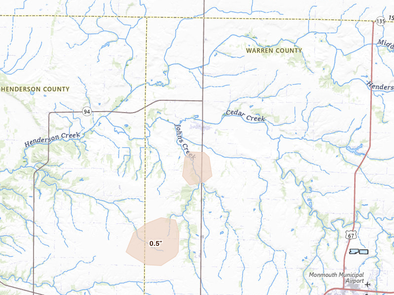 Radar-estimated hail-size map of the storm over Little York, IL on May 17, 2026