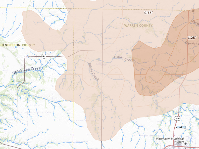 Radar-estimated hail-size map of the storm over Little York, IL on Jun 11, 2026