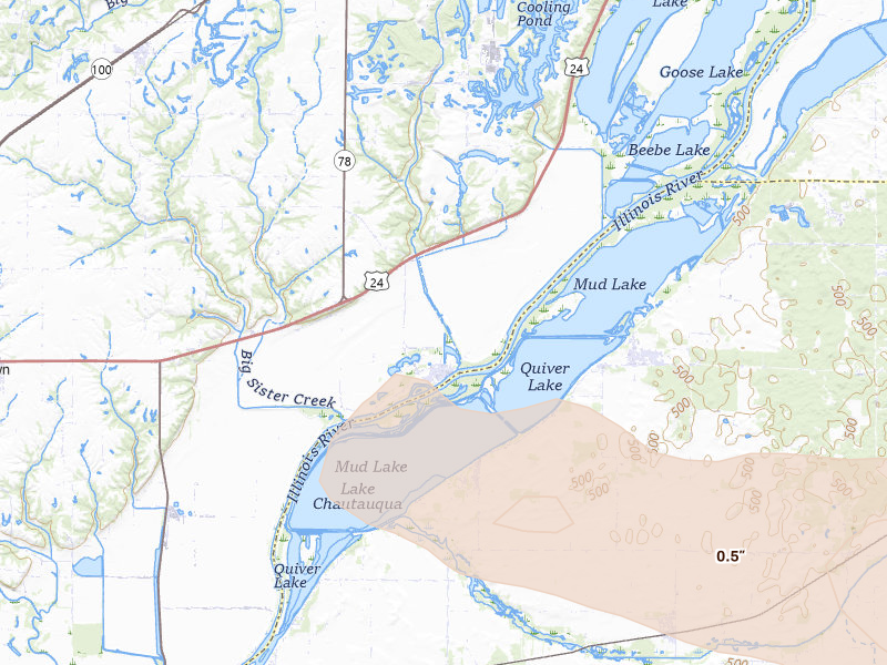 Radar-estimated hail-size map of the storm over Liverpool, IL on May 4, 2026