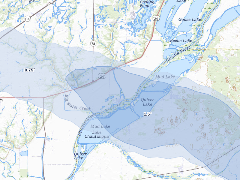 NEXRAD radar-signature map of the hail storm over Liverpool, IL on May 4, 2026