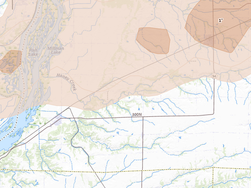 Radar-estimated hail-size map of the storm over Lomax, IL on Jun 11, 2026