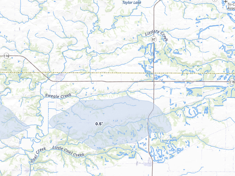 NEXRAD radar-signature map of the hail storm over London Mills, IL on May 4, 2026