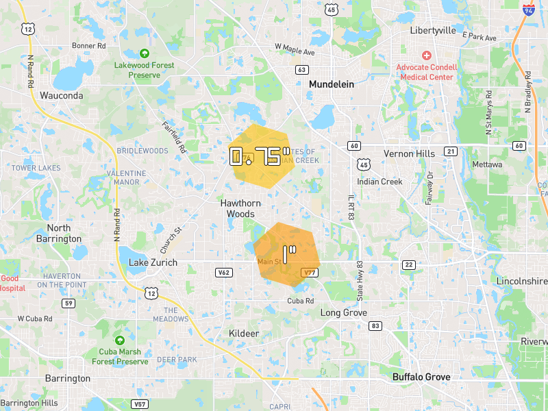 Hail map of Long Grove, IL on Jul 3, 2026, hail up to 1"