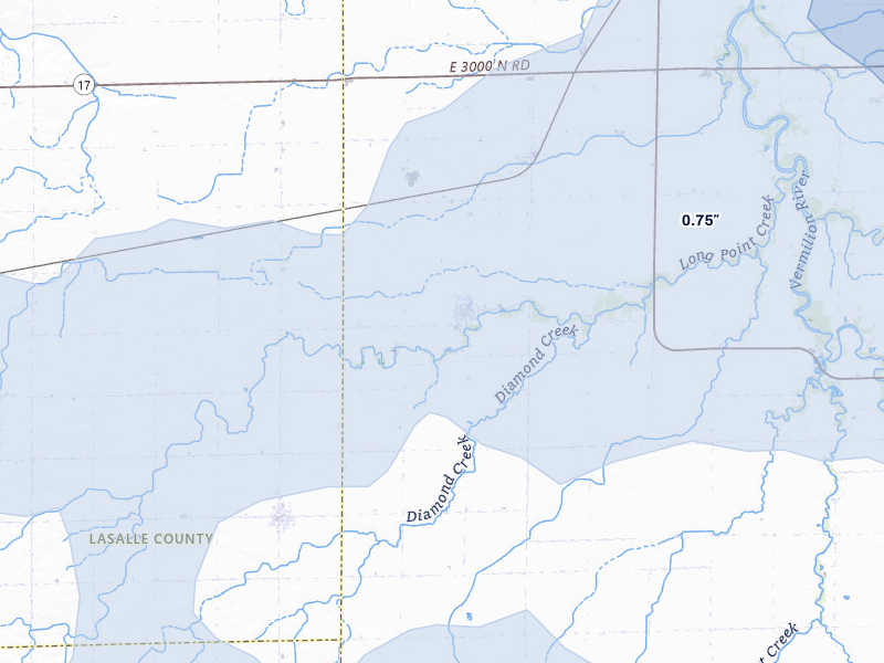 NEXRAD radar-signature map of the hail storm over Long Point, IL on May 4, 2026