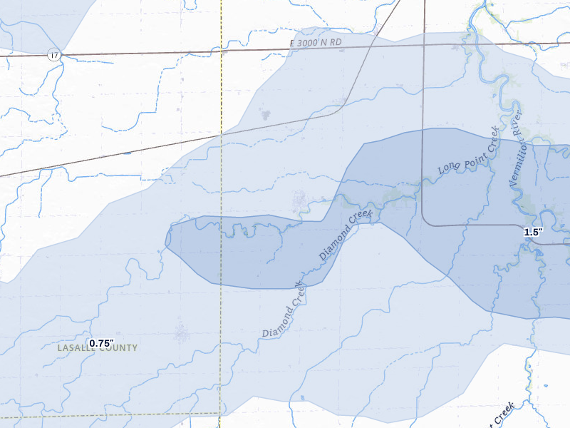 NEXRAD radar-signature map of the hail storm over Long Point, IL on Jun 5, 2026
