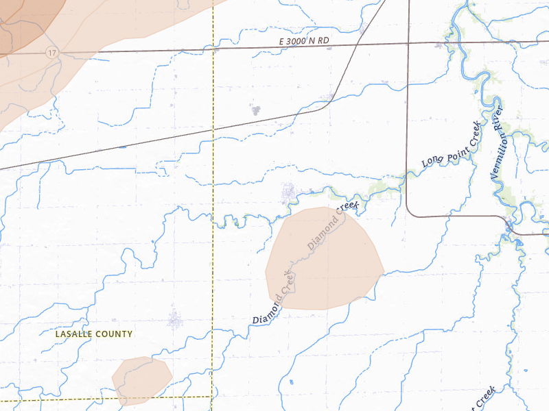 Radar-estimated hail-size map of the storm over Long Point, IL on Jun 11, 2026