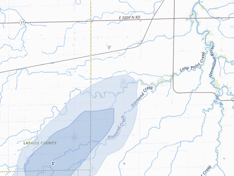 NEXRAD radar-signature map of the hail over Long Point, IL