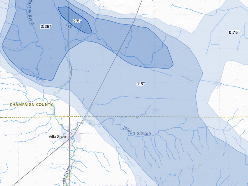 NEXRAD radar-signature map of the hail storm over Longview, IL on Aug 11, 2026