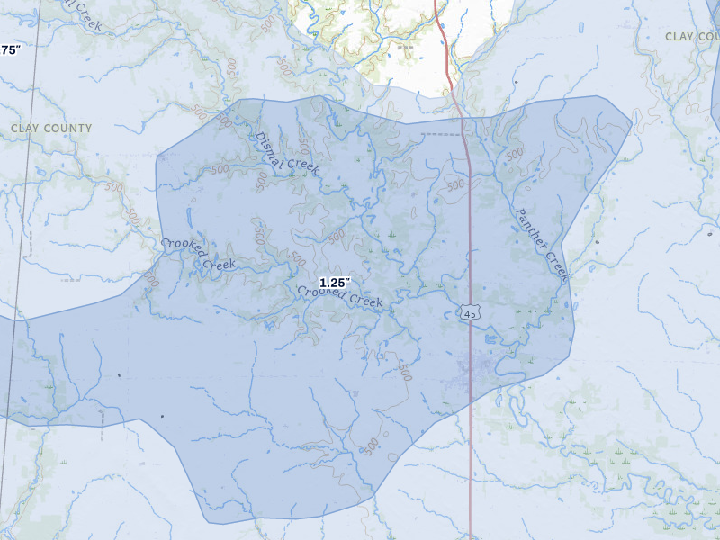 NEXRAD radar-signature map of the hail over Louisville, IL