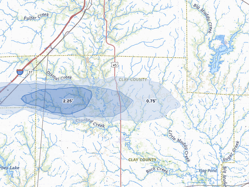 NEXRAD radar-signature map of the hail storm over Louisville, IL on May 4, 2026