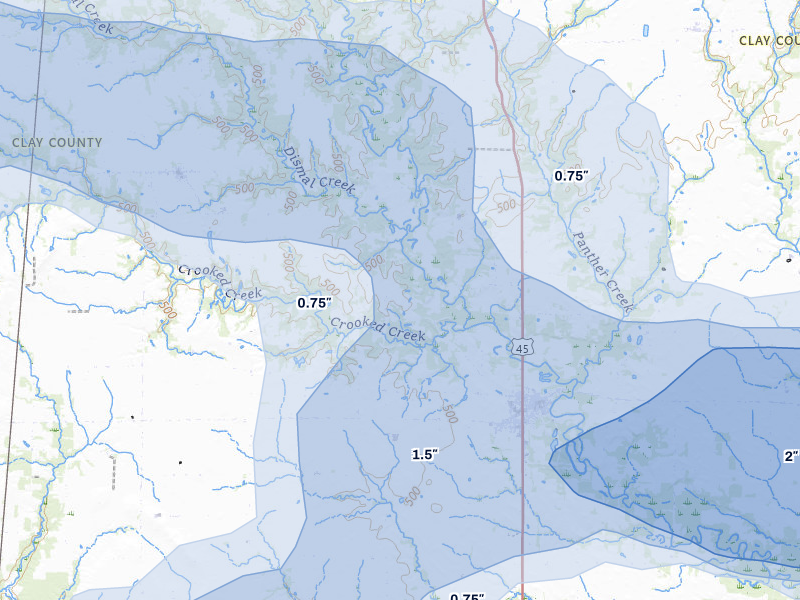 NEXRAD radar-signature map of the hail storm over Louisville, IL on May 16, 2026